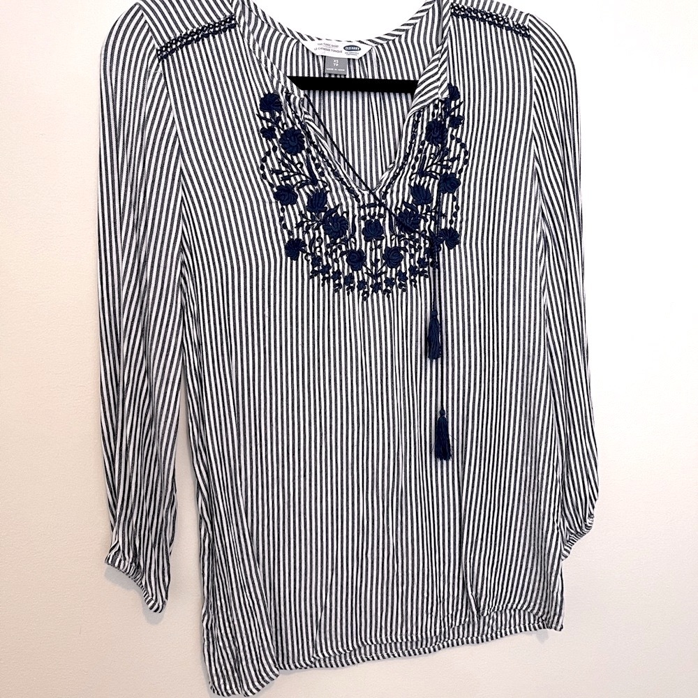 Striped and embroidered boho top